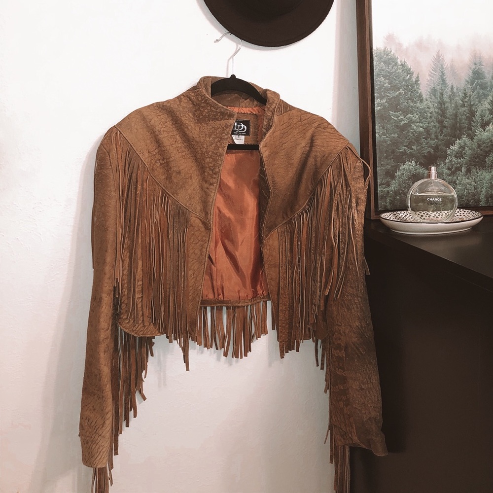 80’s vintage REAL leather fringe jacket.